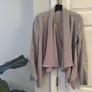 Blank NYC Asymmetrical Drape Front Open Front Jacket- Mixed Media